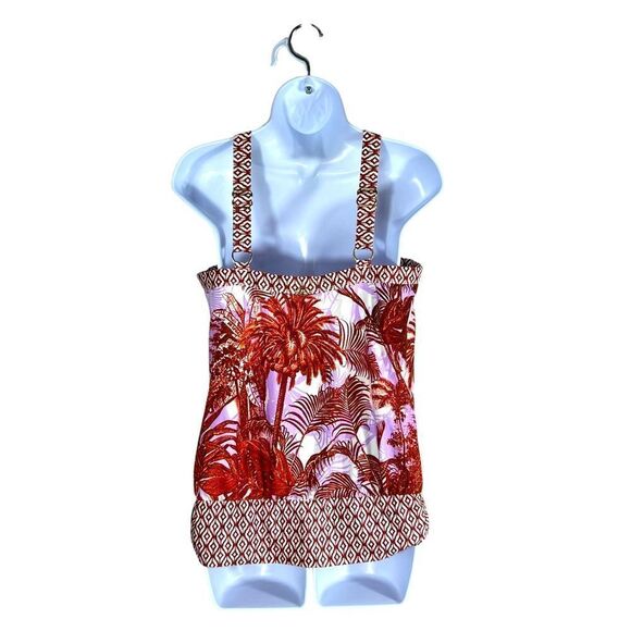 Jantzen Brown and Lilac Palm Tree Print Halter Style Tankini - Picture 7 of 8